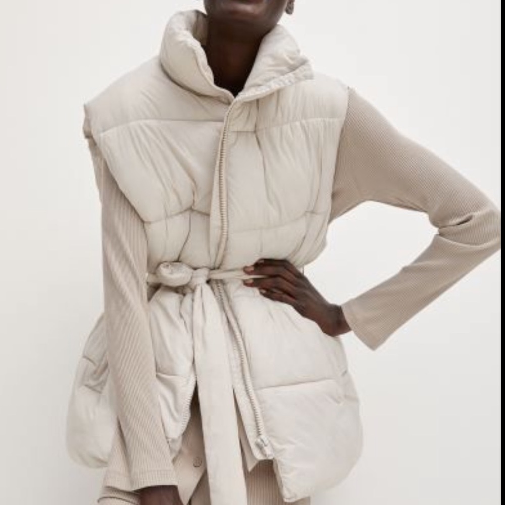 tie belt puffer vest